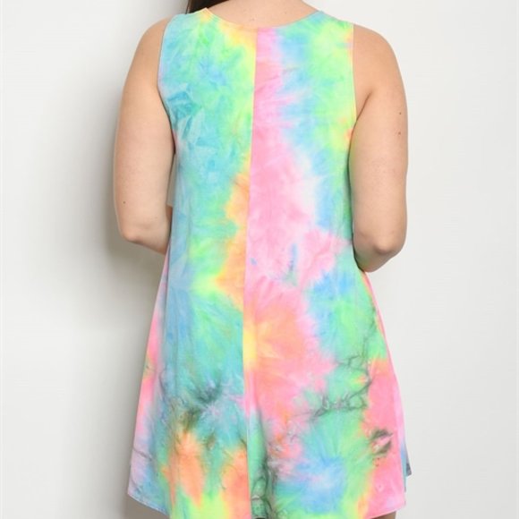 NEON TIE DYE MULTI PLUS SIZE TANK TUNIC DRESS - Picture 5 of 5